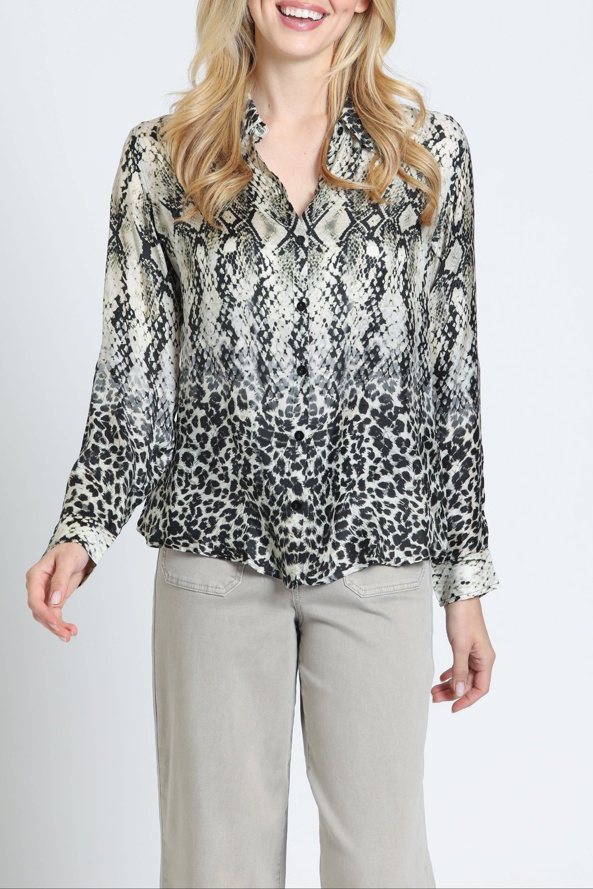 GRAY ANIMAL PRINT LS TOP