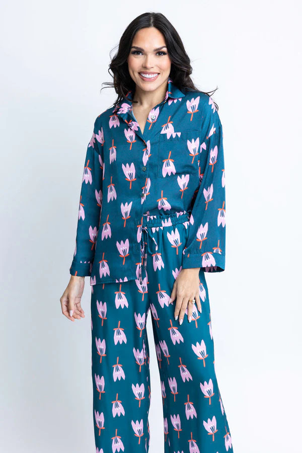 POPPY SATIN BUTTON UP TOP