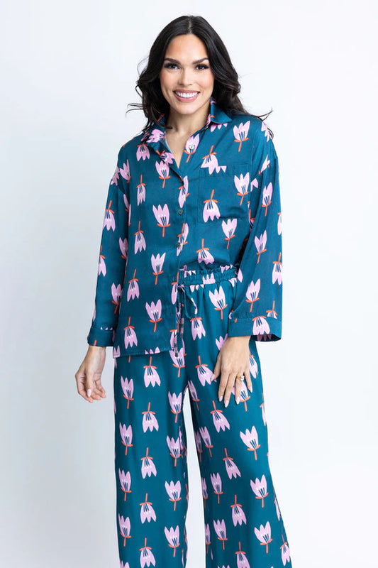 POPPY SATIN BUTTON UP TOP