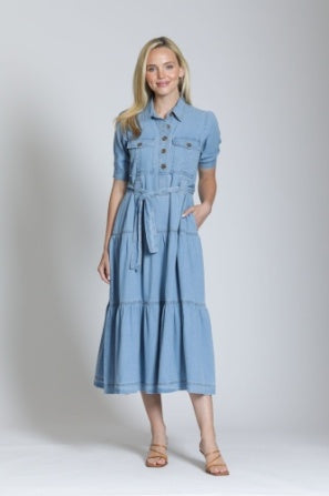 LIGHT DENIM TIERED DRESS