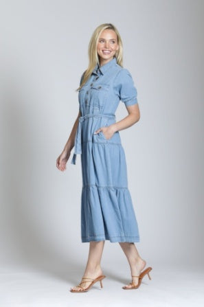 LIGHT DENIM TIERED DRESS