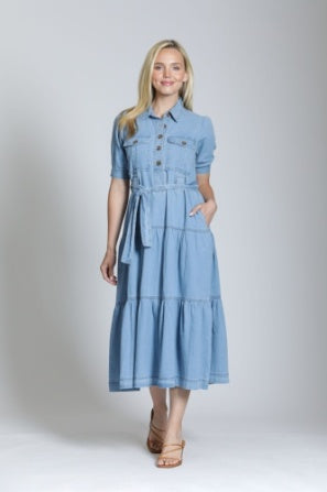 LIGHT DENIM TIERED DRESS
