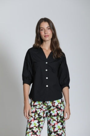 BUTTON FRONT BLACK BLOUSE