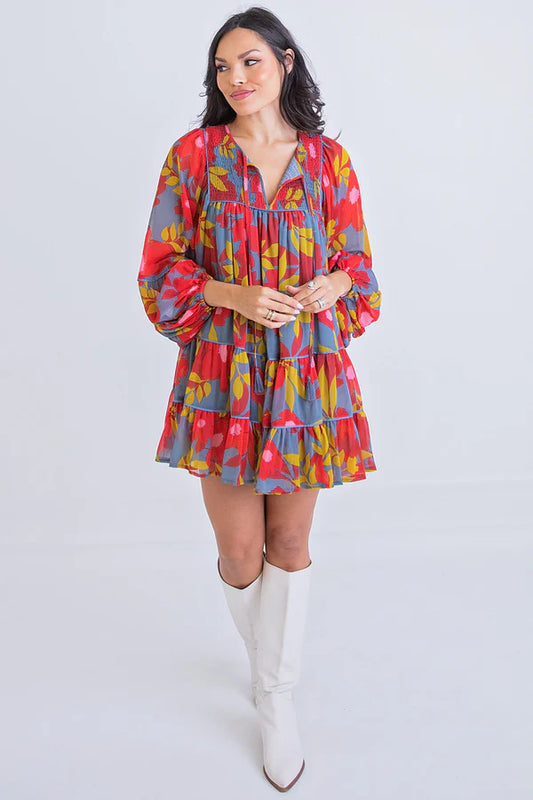 FLORAL CHIFFON BOHO TIER DRESS