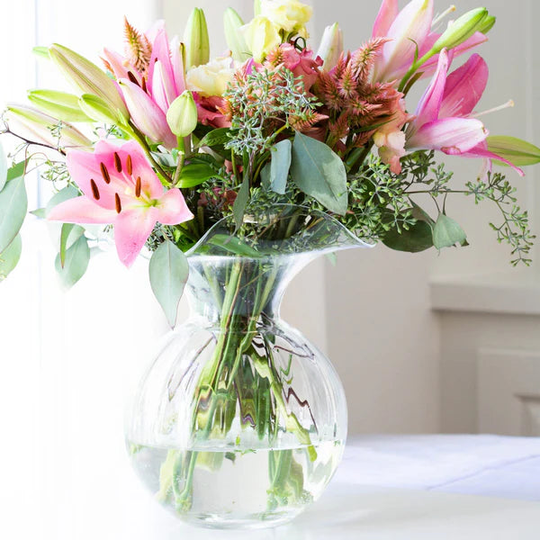 HIBISCUS GLASS LARGE FLUTED VASE - CLEAR