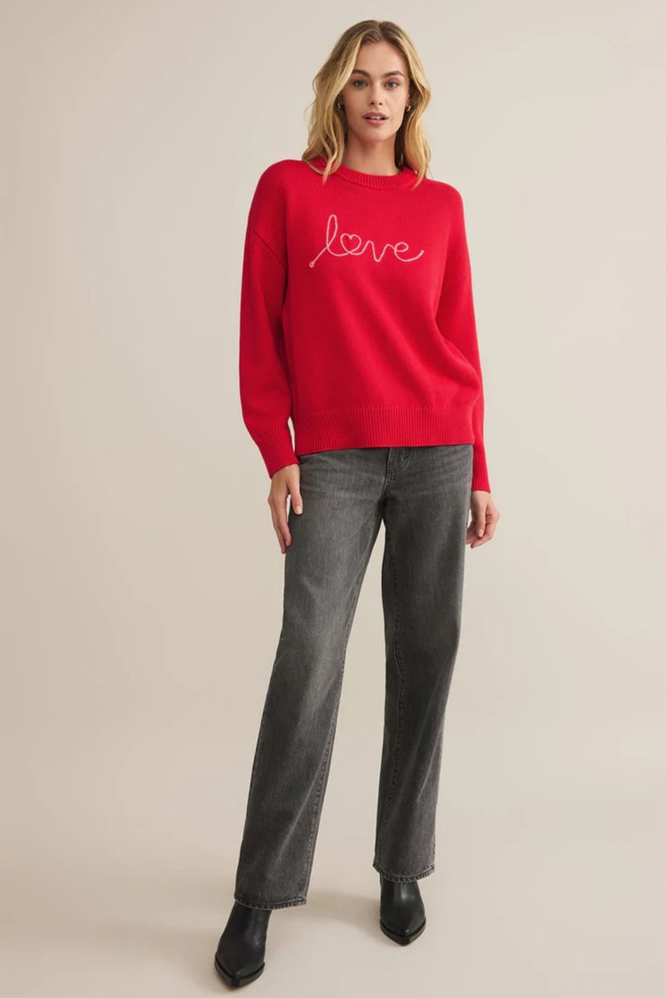 LOVE NOTES BOYFRIEND SWEATER - CHERRY