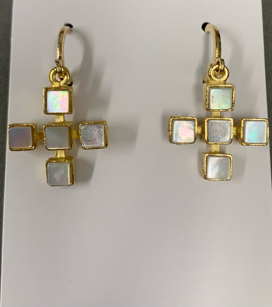 MOTHER OF PEARL CROSS EARRINGS