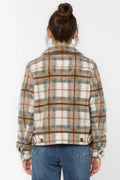 FRENCHIE GREY & BROWN PLAID CROP SHACKET