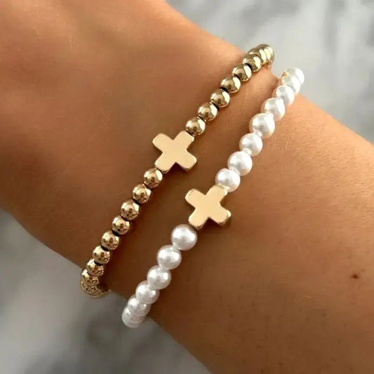 GRACIE CROSS BEADED BRACELET