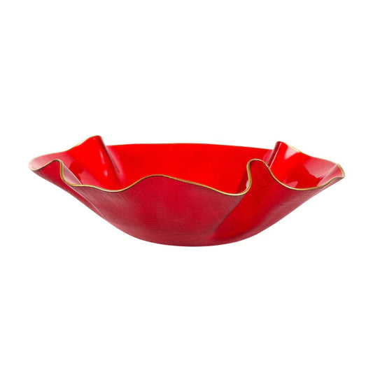 HOLIDAY GLASS MEDIUM RUFFLED BOWL - RED