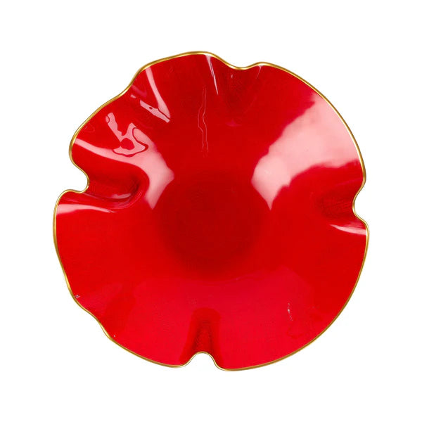 HOLIDAY GLASS MEDIUM RUFFLED BOWL - RED