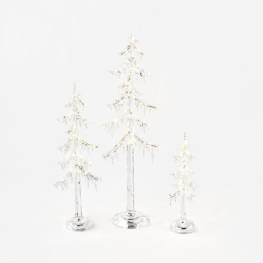 FROSTED ICICLE TREE W/ LIGHTS SET OF 3