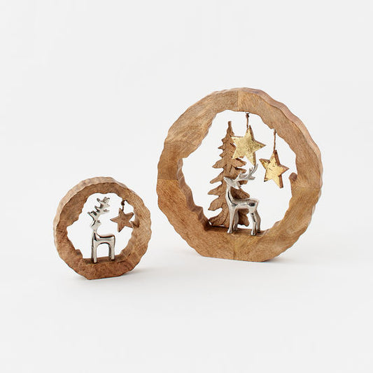 STARRY NIGHT DEER SCENE WOODEN SET/2