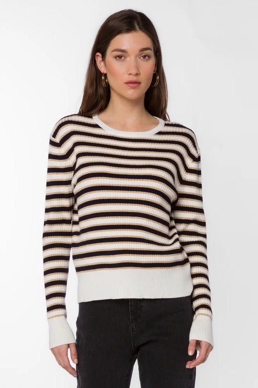 JANIYAH NAVY & GOLD STRIPE SWEATER