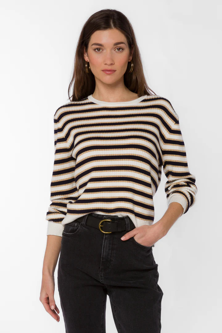 JANIYAH NAVY & GOLD STRIPE SWEATER