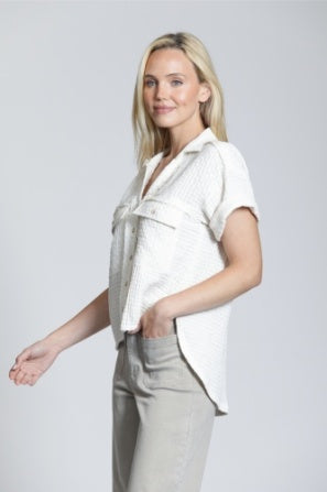 BREEZY BUBBLE BLOUSE WITH PATCH POCKETS