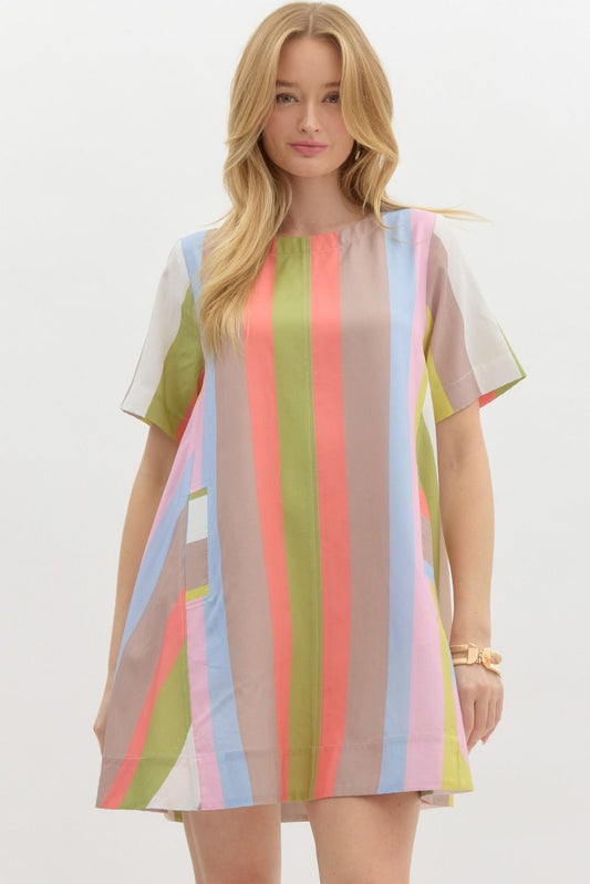 LIME & MOCHA STRIPED DRESS