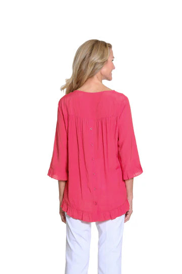 PLUS - 3/4 SLEEVE RUFFLE HEM TOP - POPPY