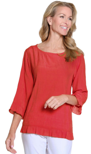 PLUS - 3/4 SLEEVE RUFFLE HEM TOP - POPPY