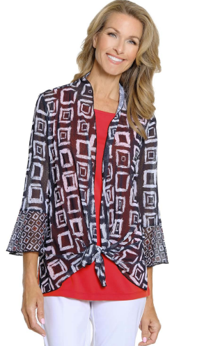 BLACK & WHITE GEO SQUARE PRINT SHAWL TOP