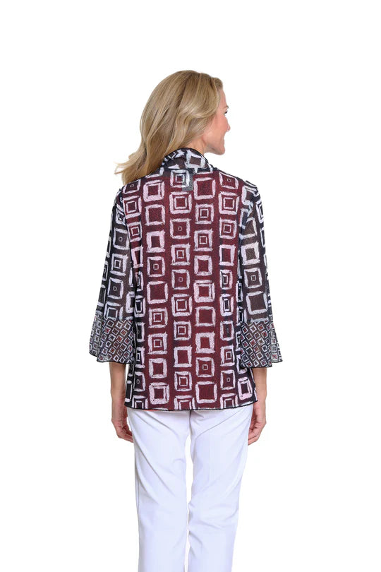 BLACK & WHITE GEO SQUARE PRINT SHAWL TOP