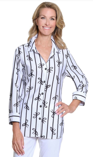 BLACK & WHITE BOW PRINT TOP