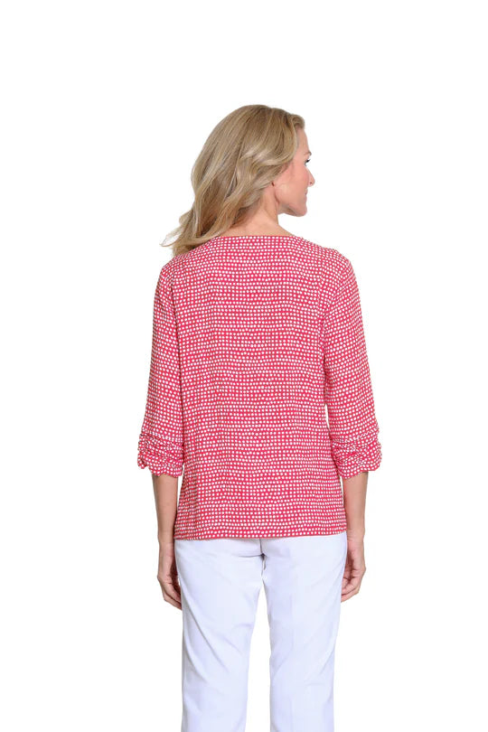 POPPY - 3/4 SHIRRED SLEEVE SCOOP NECK TOP