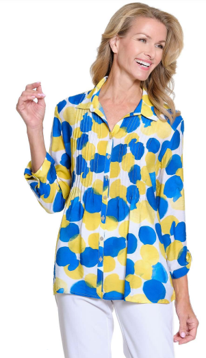 BLUE & YELLOW DOTS BUTTON BLOUSE