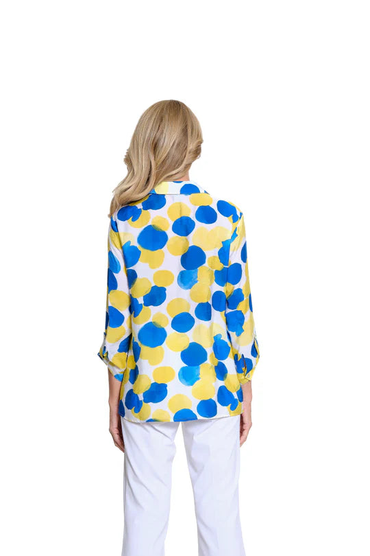 BLUE & YELLOW DOTS BUTTON BLOUSE