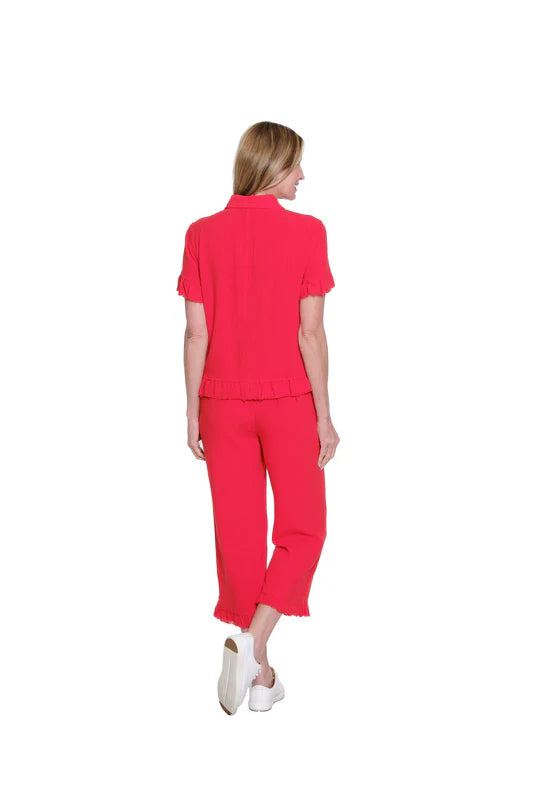RUFFLE HEM JACKET TOP - POPPY