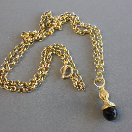 34" MATTE GOLD W/ BLACK STONE PENDANT