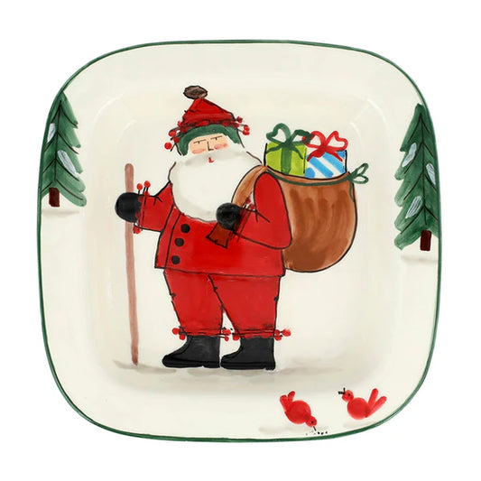 OLD ST. NICK SMALL RIMMED SQUARE PLATTER W/ GIFT