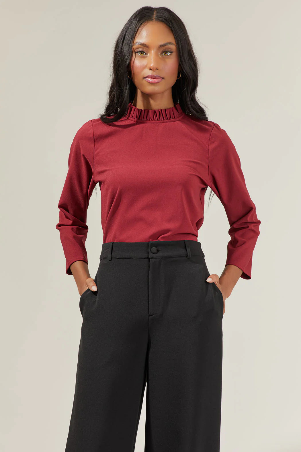 ASTANA MOCK NECK BLOUSE - BURGUNDY