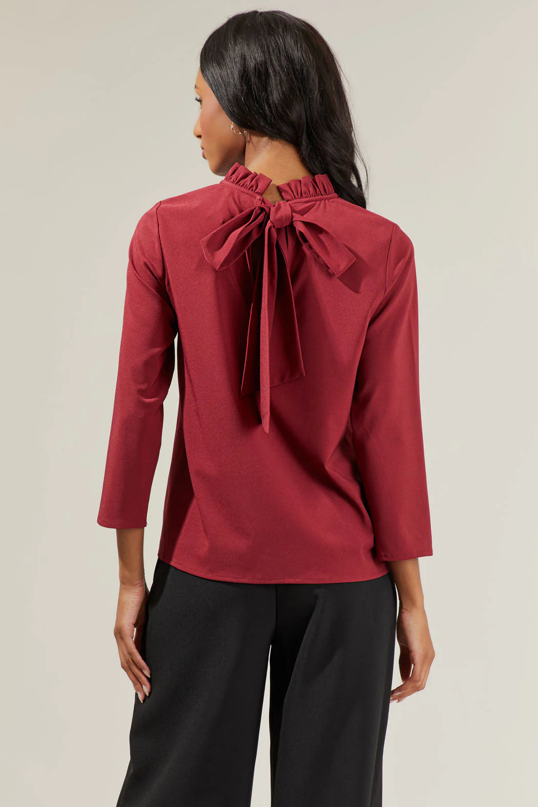 ASTANA MOCK NECK BLOUSE - BURGUNDY