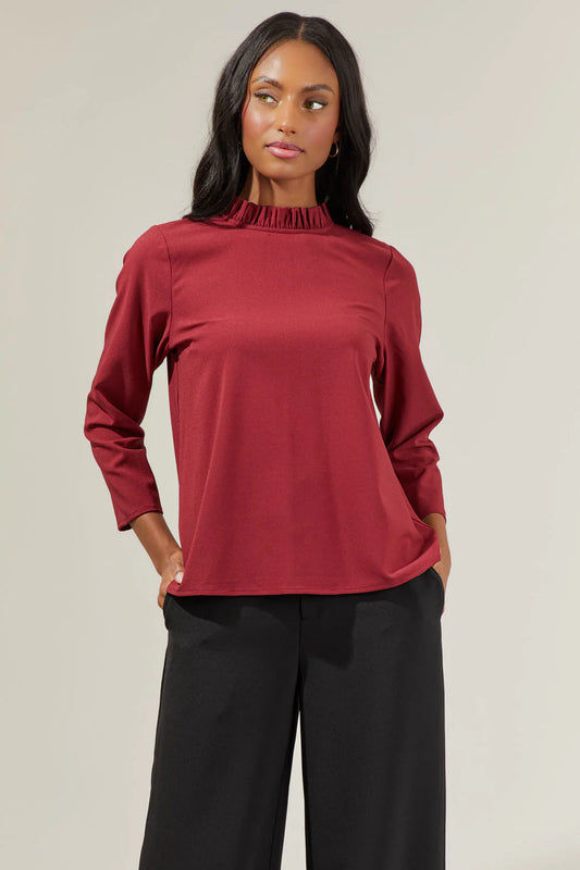 ASTANA MOCK NECK BLOUSE - BURGUNDY