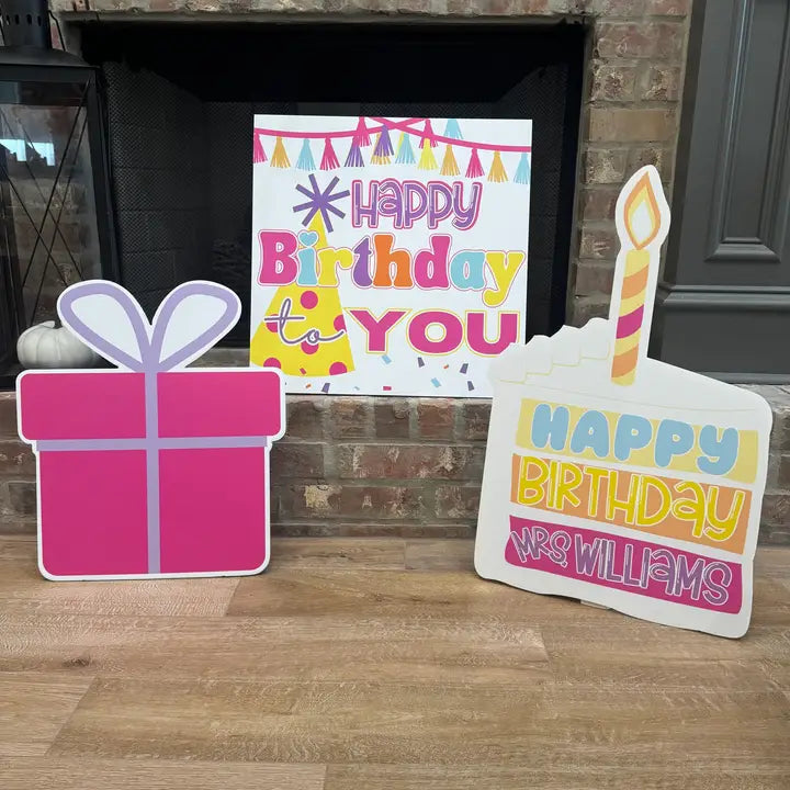PINK PRESENT YARD SIGN