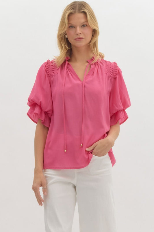 PINK TOP W PLEAT ACCENT