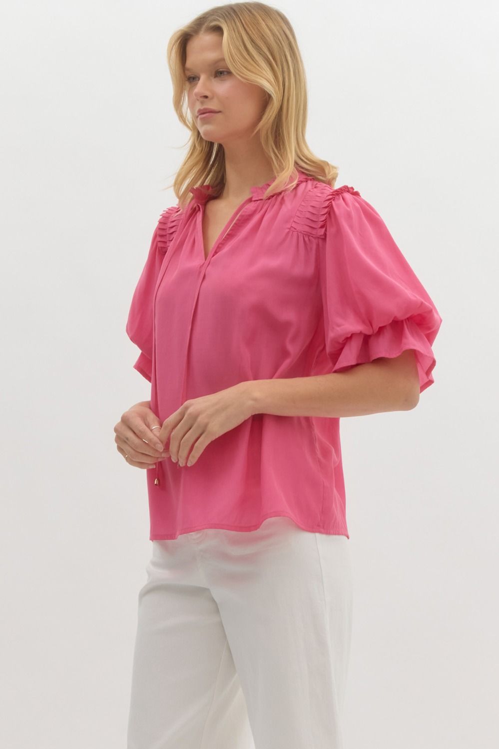 PINK TOP W PLEAT ACCENT