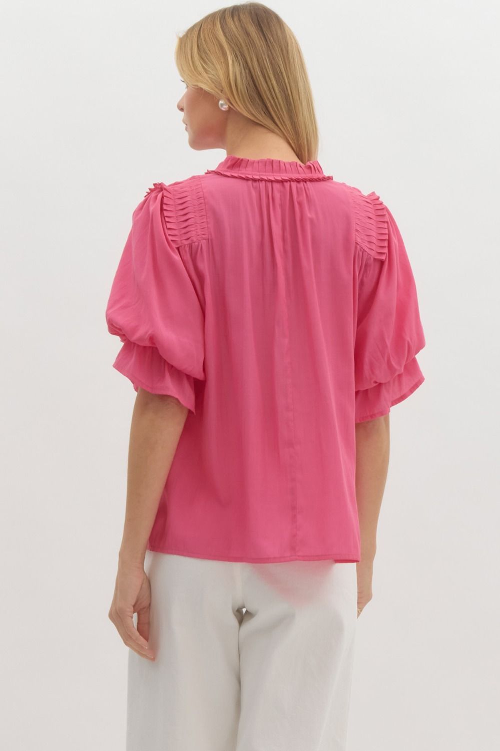 PINK TOP W PLEAT ACCENT
