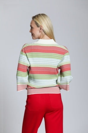 RIBBED STRIPE POLO TOP