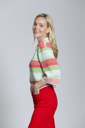 RIBBED STRIPE POLO TOP