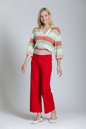 RIBBED STRIPE POLO TOP