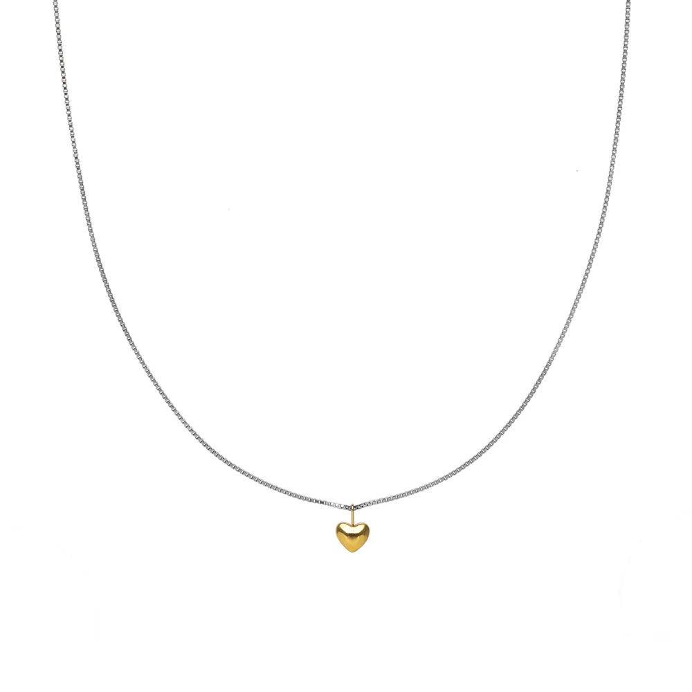 TWO-TONE SMALL PUFFY HEART NECKLACE