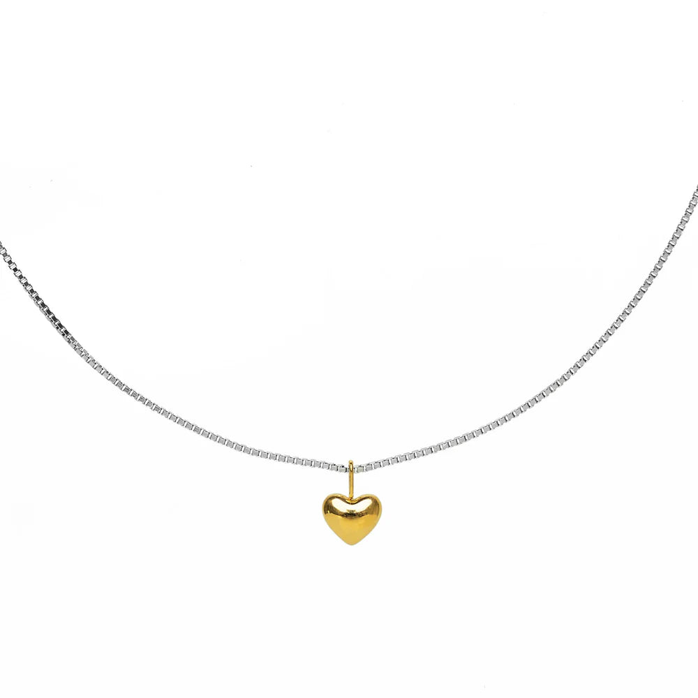 TWO-TONE SMALL PUFFY HEART NECKLACE