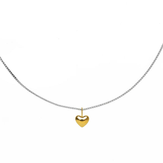 TWO-TONE SMALL PUFFY HEART NECKLACE