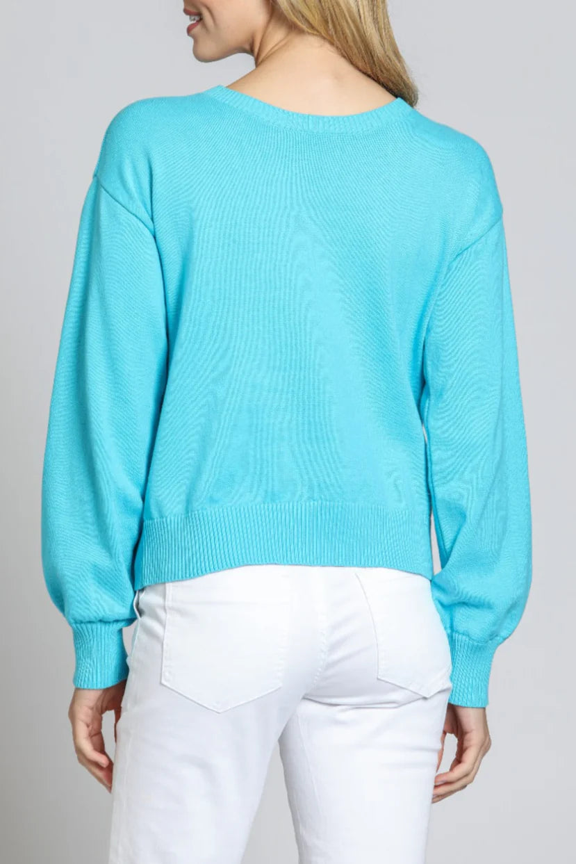 TURQUOISE PUFF SLEEVE SWEATER
