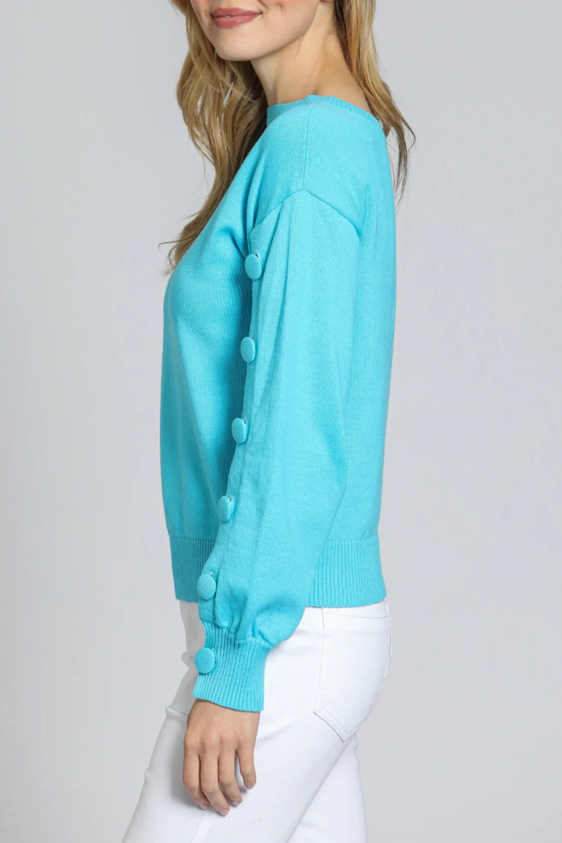 TURQUOISE PUFF SLEEVE SWEATER