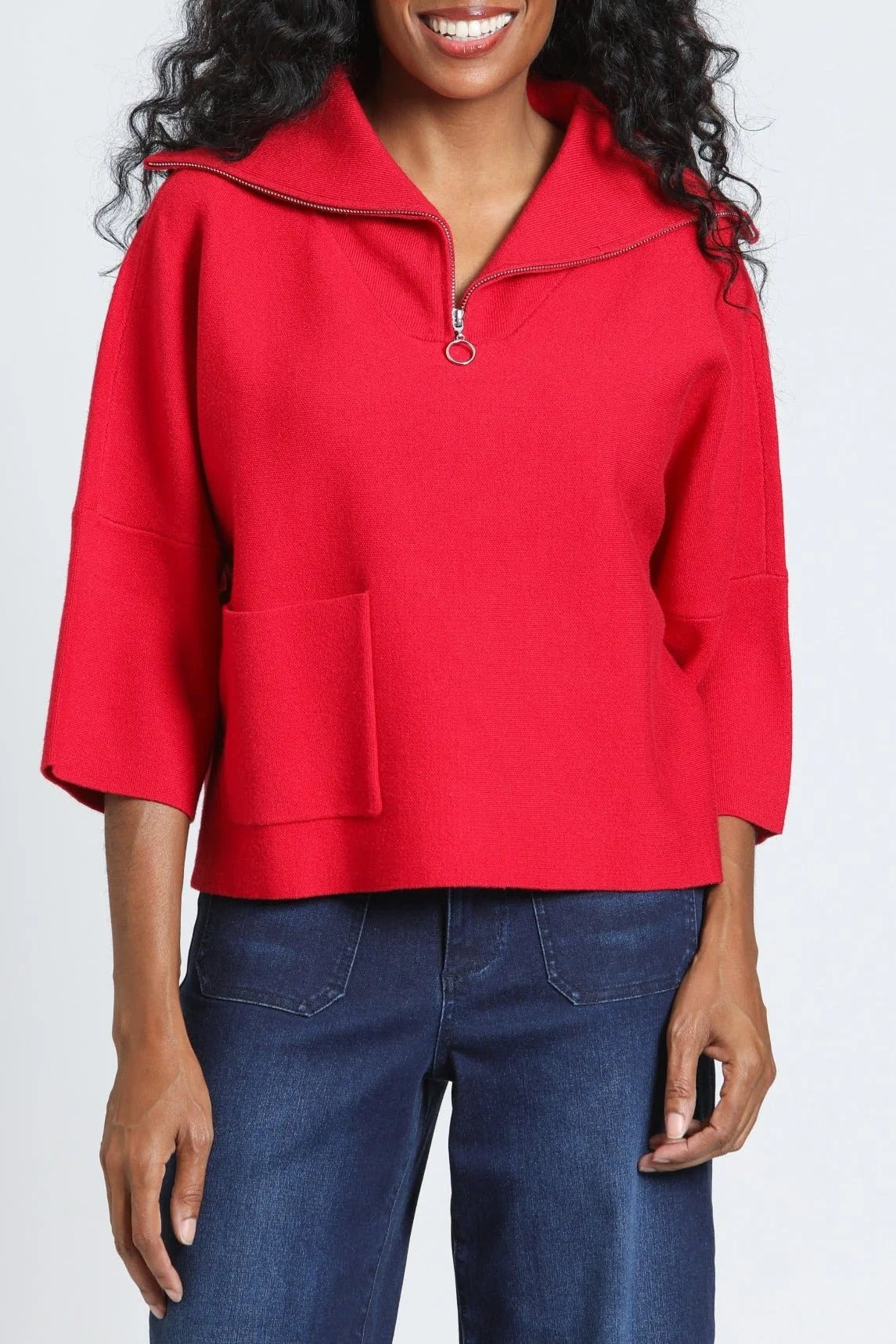 RED HALF ZIP PULLOVER TOP