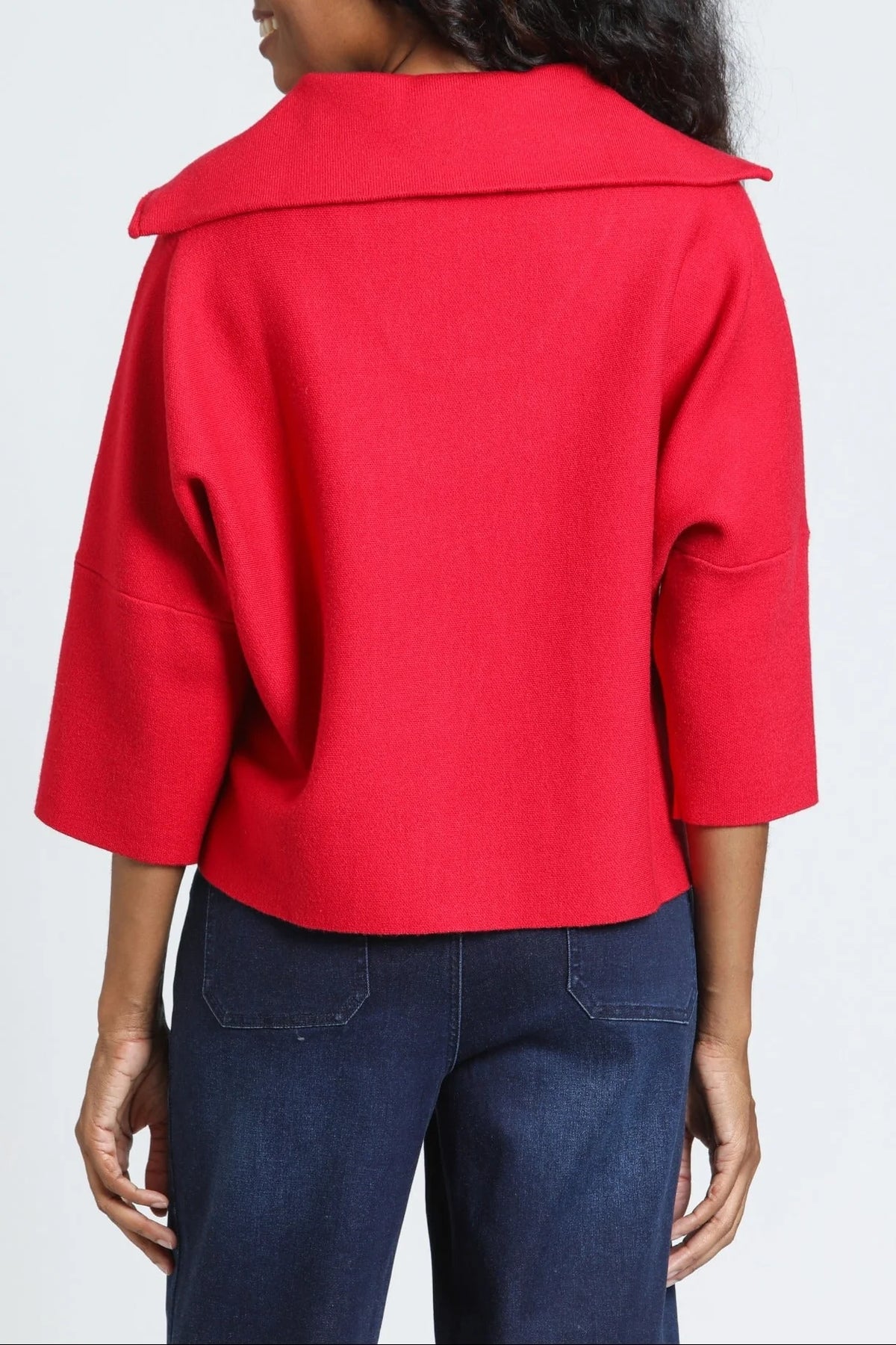 RED HALF ZIP PULLOVER TOP