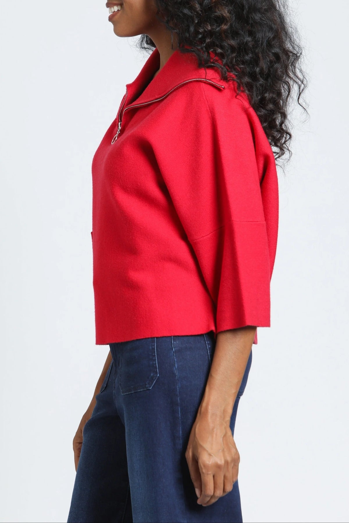 RED HALF ZIP PULLOVER TOP